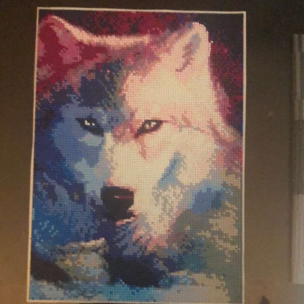 Mystical Blue and Pink Wolf Painting